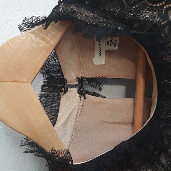 Max Studio Black Lace Shift Sheath Dress Tunic, beige lining, one size fits many - Picture 2 of 13